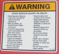 Decal, Warning Serious Injury P-11370